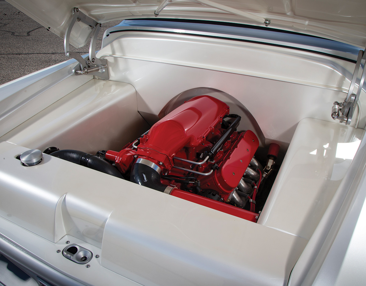 white '57 Chevy engine