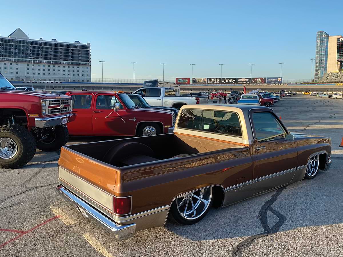 lowered brown and beige squarebody