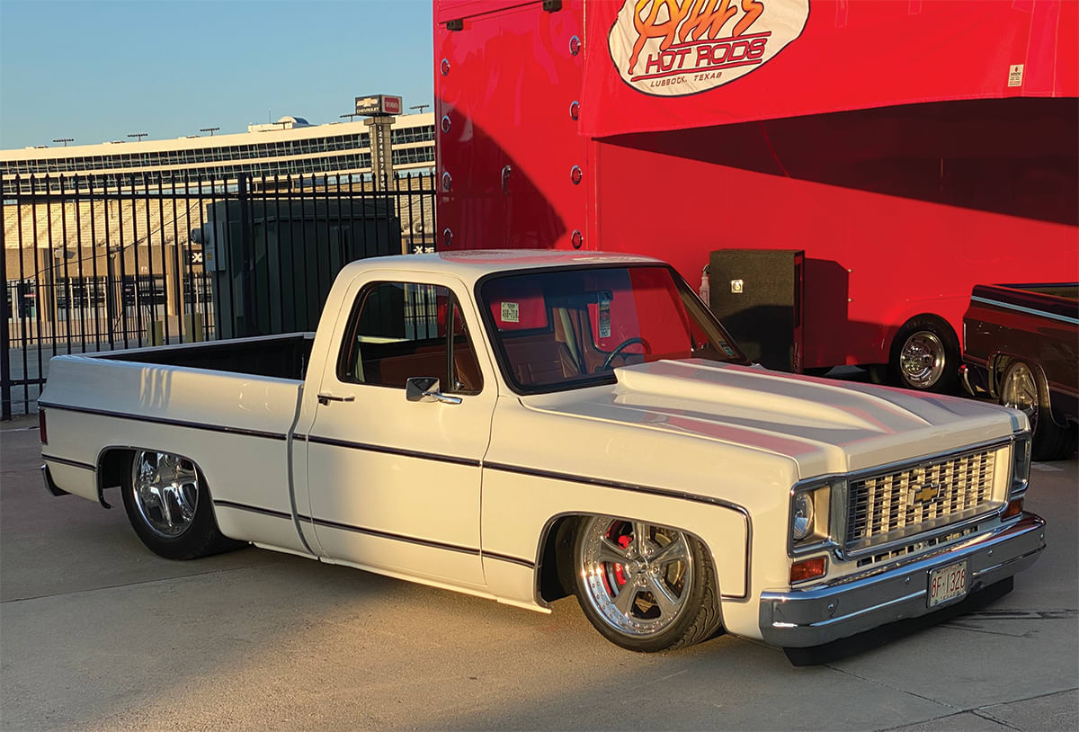lowered white k10 with cowl hood