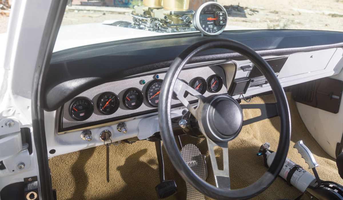 steering wheel and speedometer
