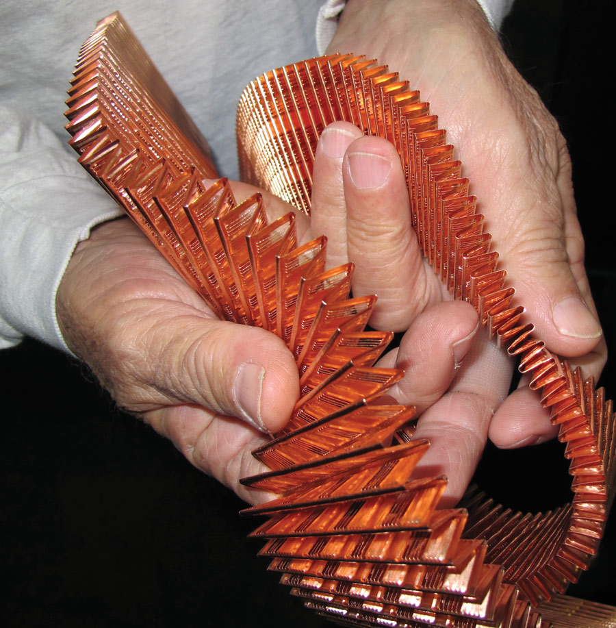 This is an example of the copper fins used in a copper/brass radiator.