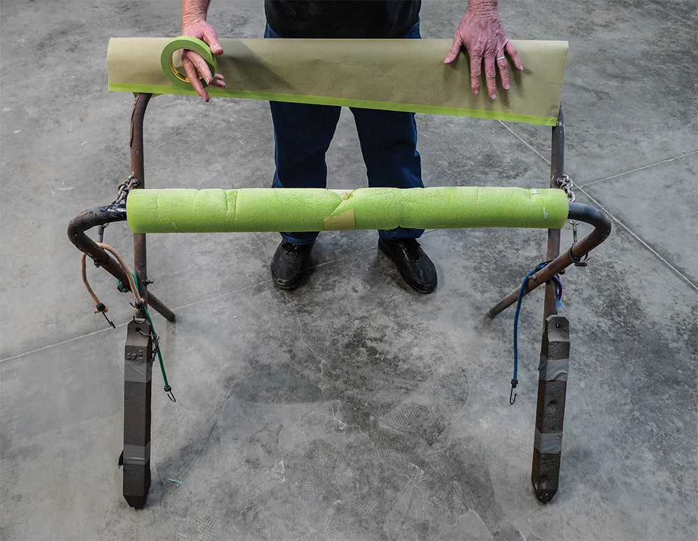 Portable workstand with pool noodle DIY padding