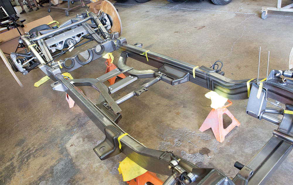 Brake lines mocked up onto bare chassis