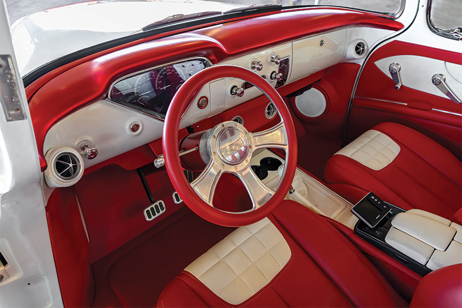 interior view of '55 Chevy Cameo steering wheel