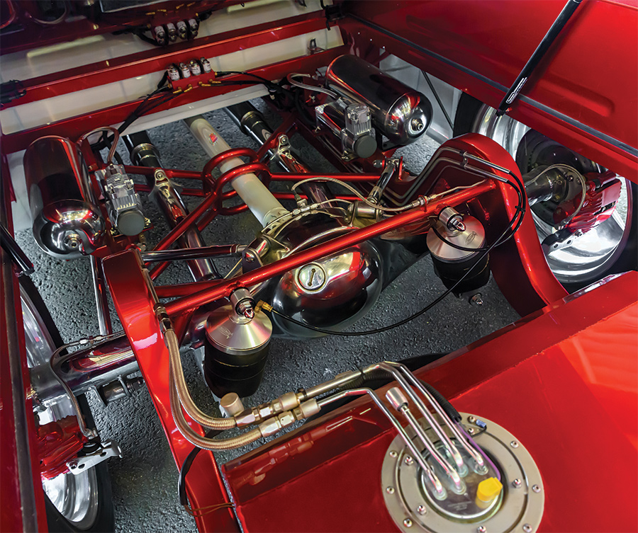 '55 Chevy Cameo engine view under the hood