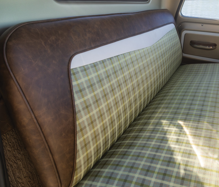 brown leather and plaid truck interior