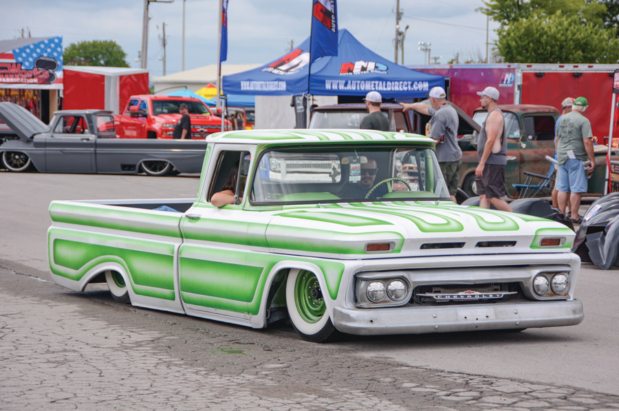 green and white truck