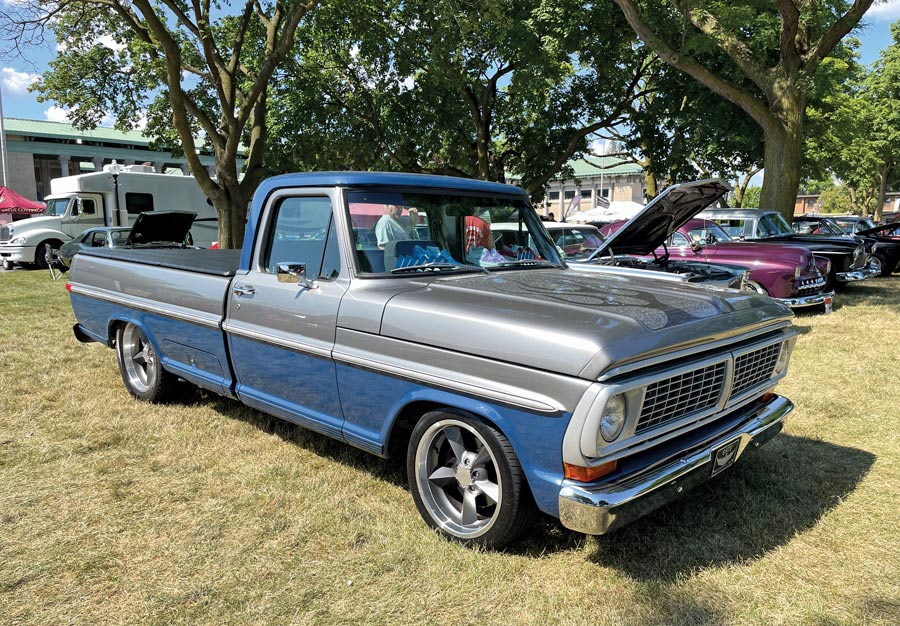 Blue and silver classic pickup truck