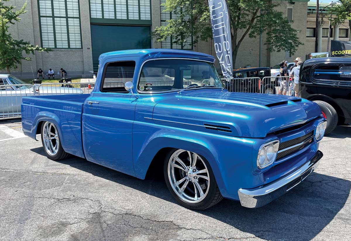 Shiny blue classic pickup truck