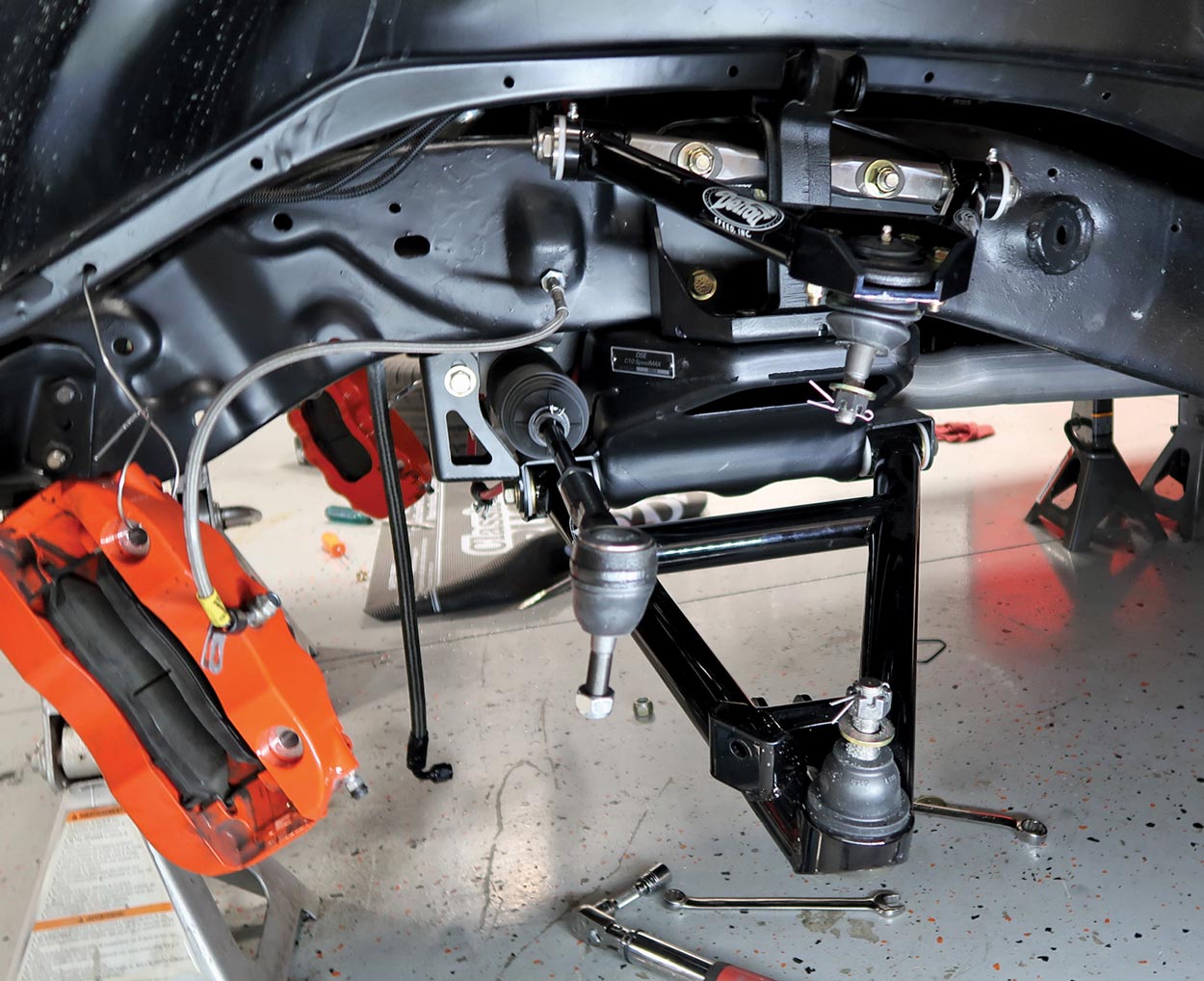 after installing the DSE upper and lower tubular control arms the rack-and-pinion steering was installed