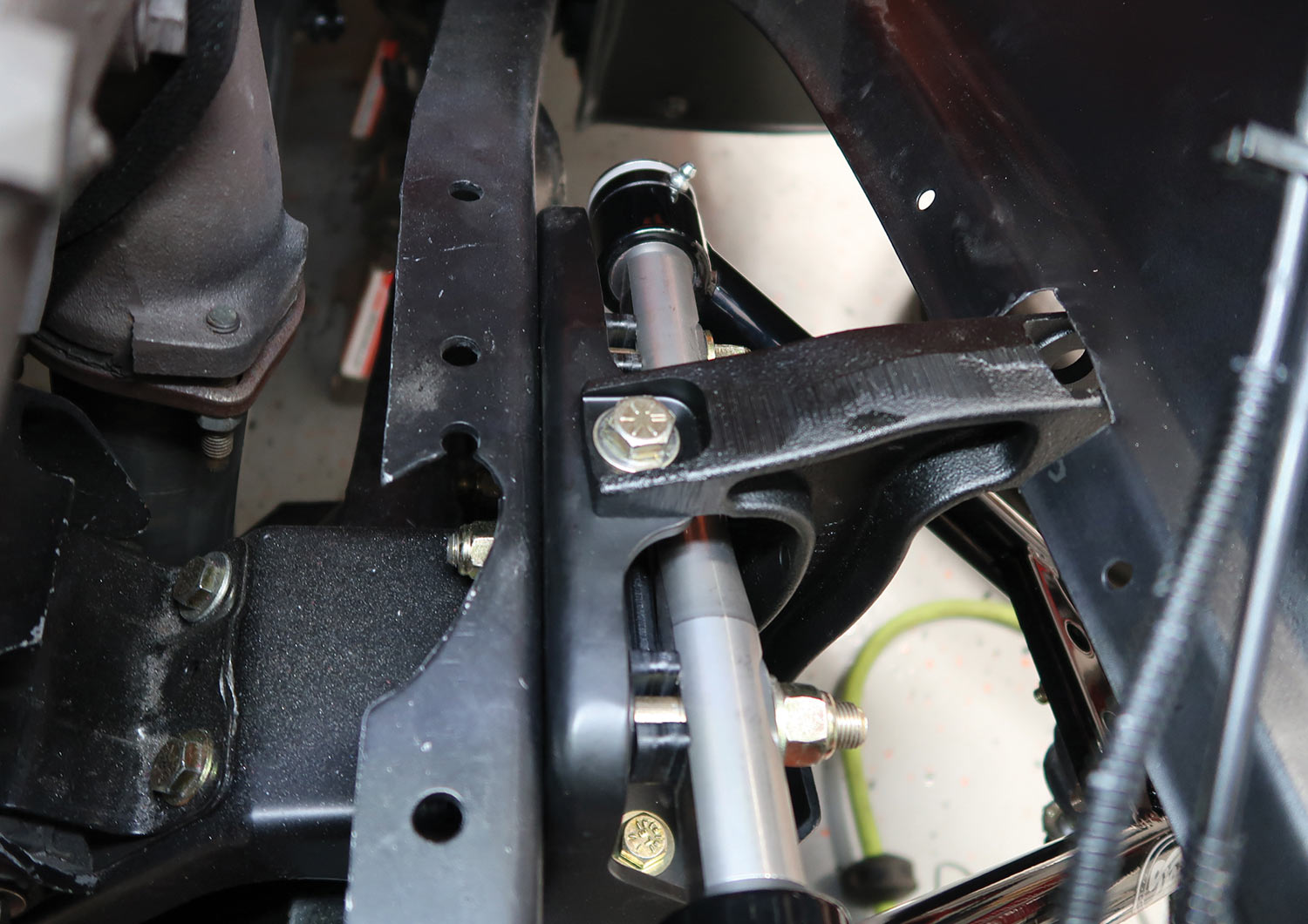to provide clearance for the new steering shaft from the column to the rack, the top of the driver side framerail has to be notched