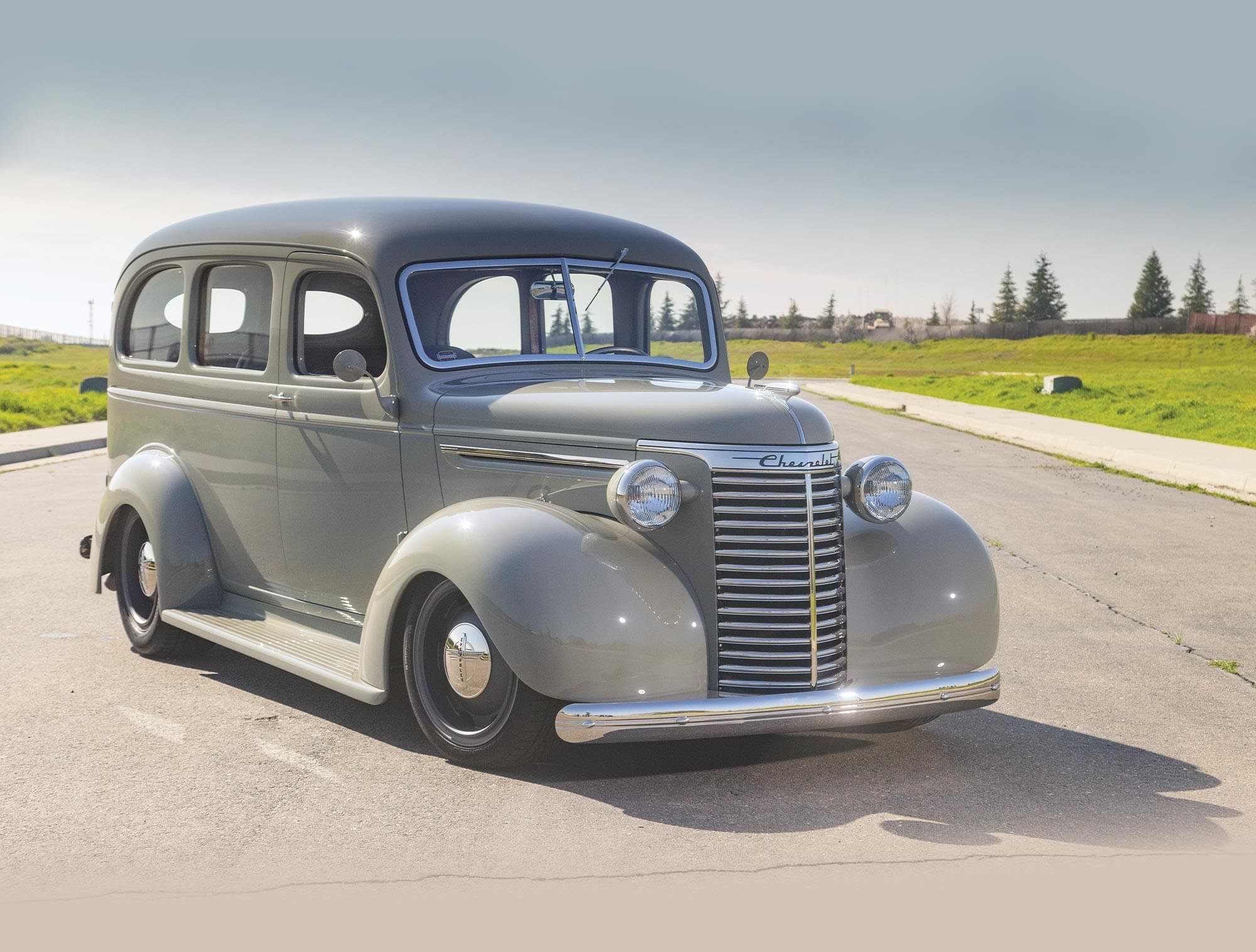 three quarter front view of the ’40 Chevrolet suburban