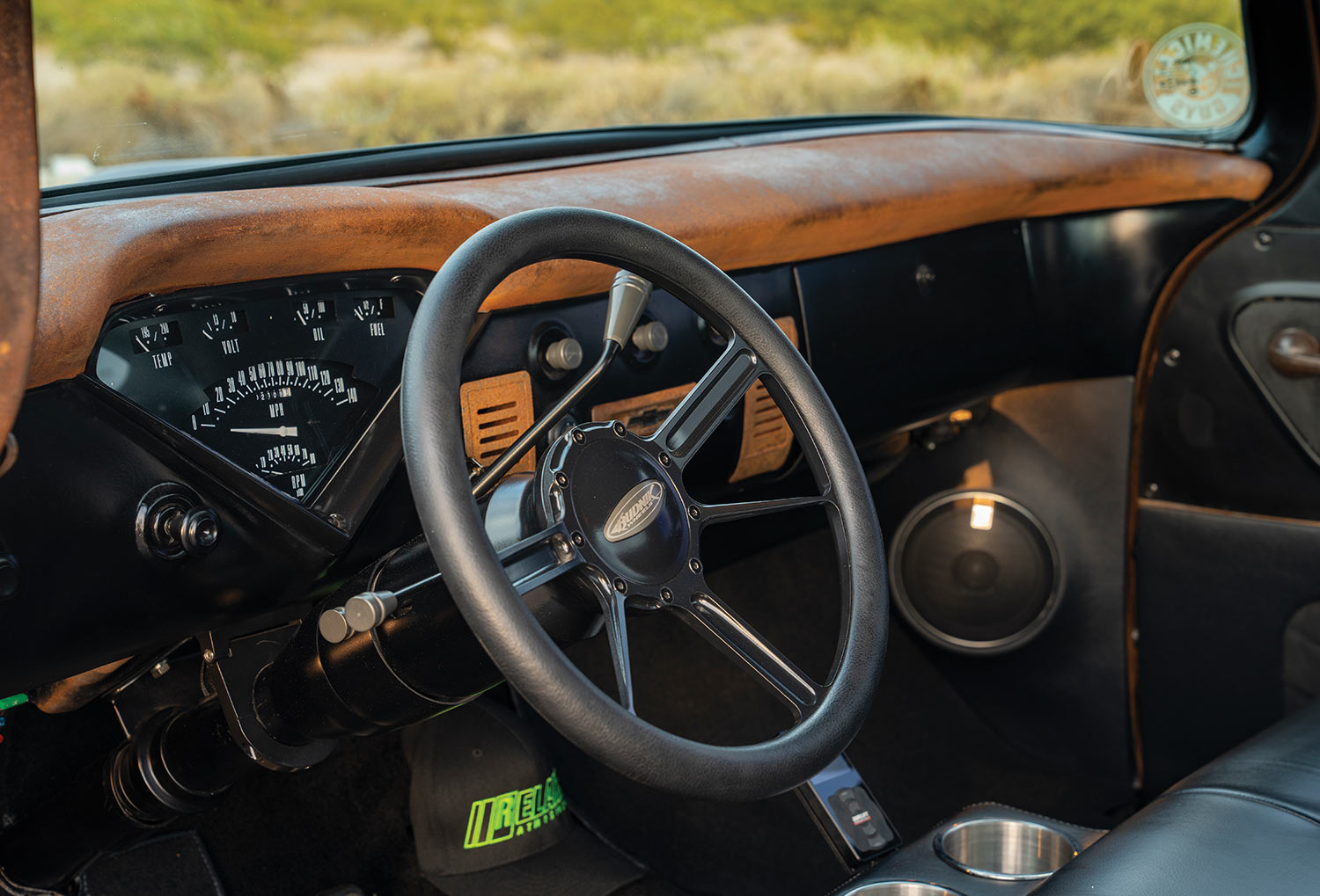 the '59 Apache's steering wheel and dashboard