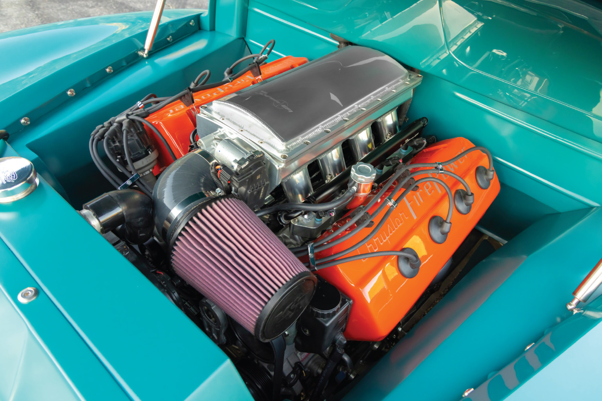 teal '54 Chevy engine