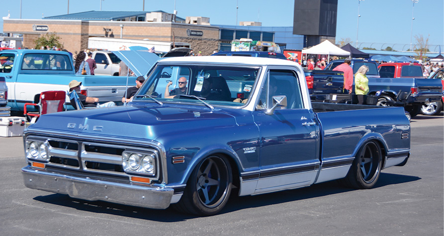 blue truck with white hood