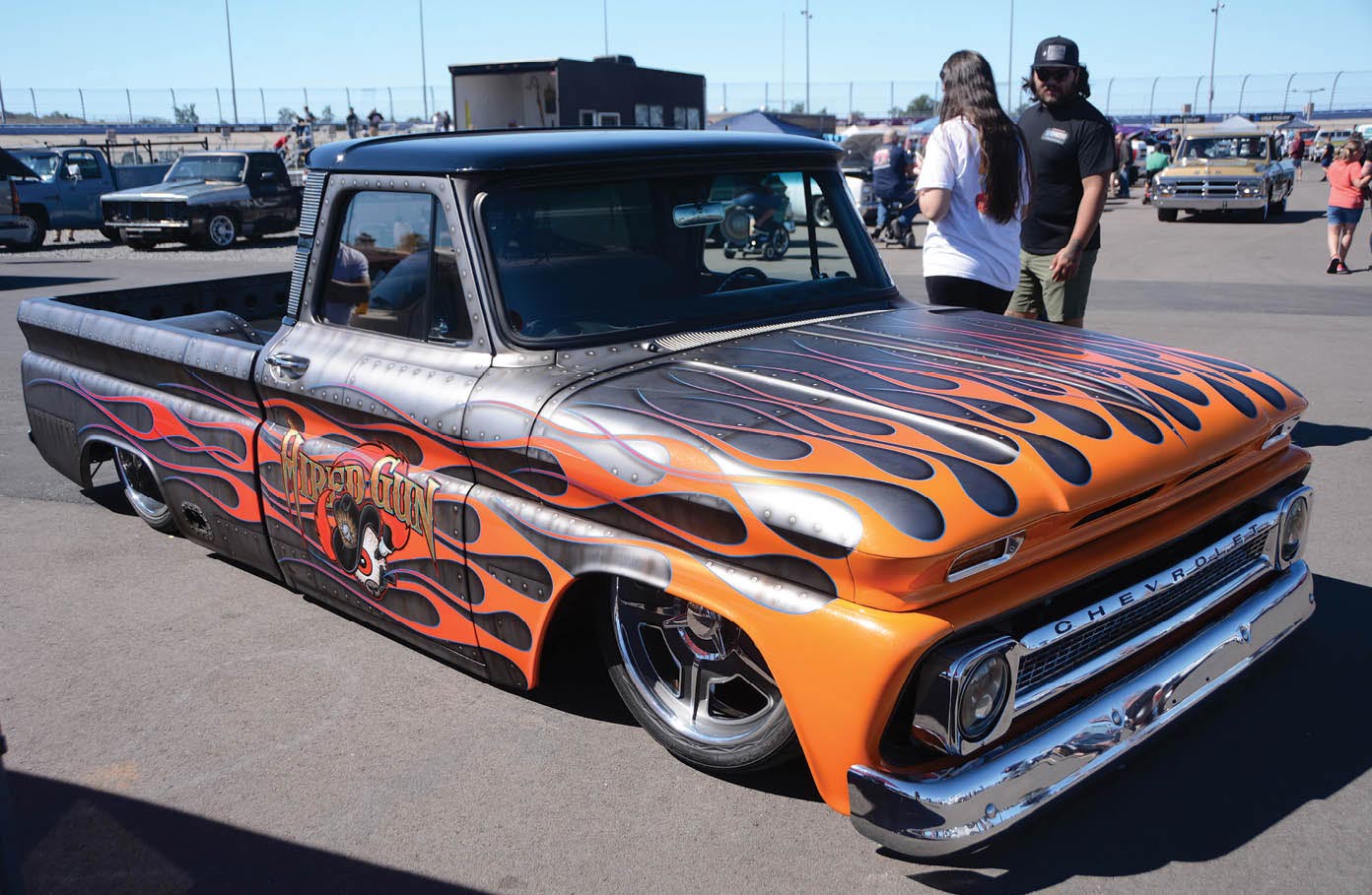 black truck with flames
