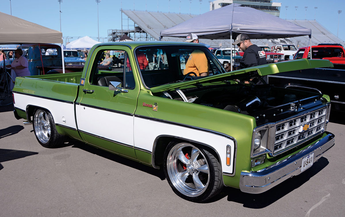 green and white truck