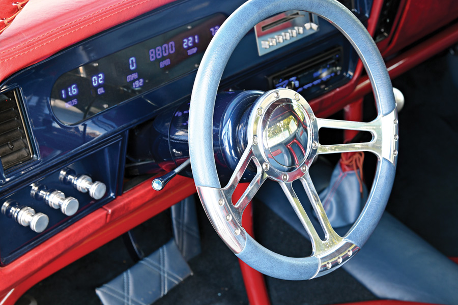 steering wheel and dash inside of a Ram D150 truck