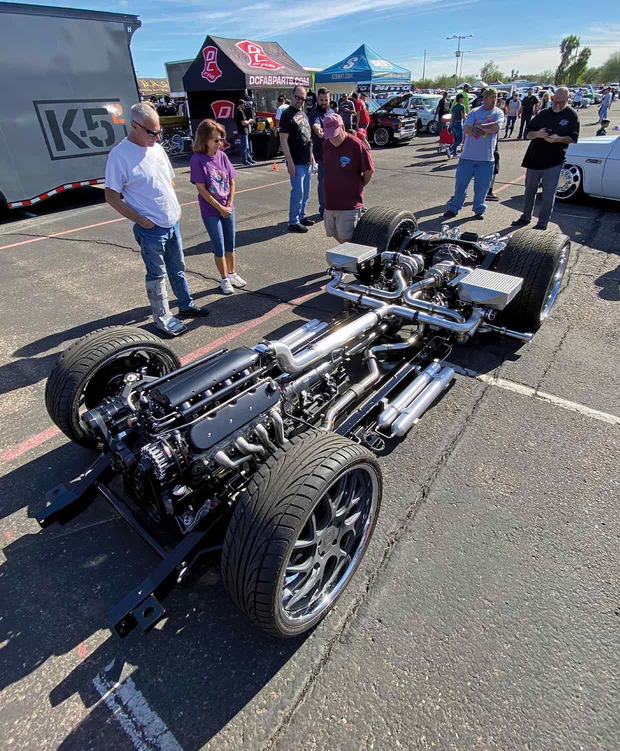 a chassis complete with tires and an engine