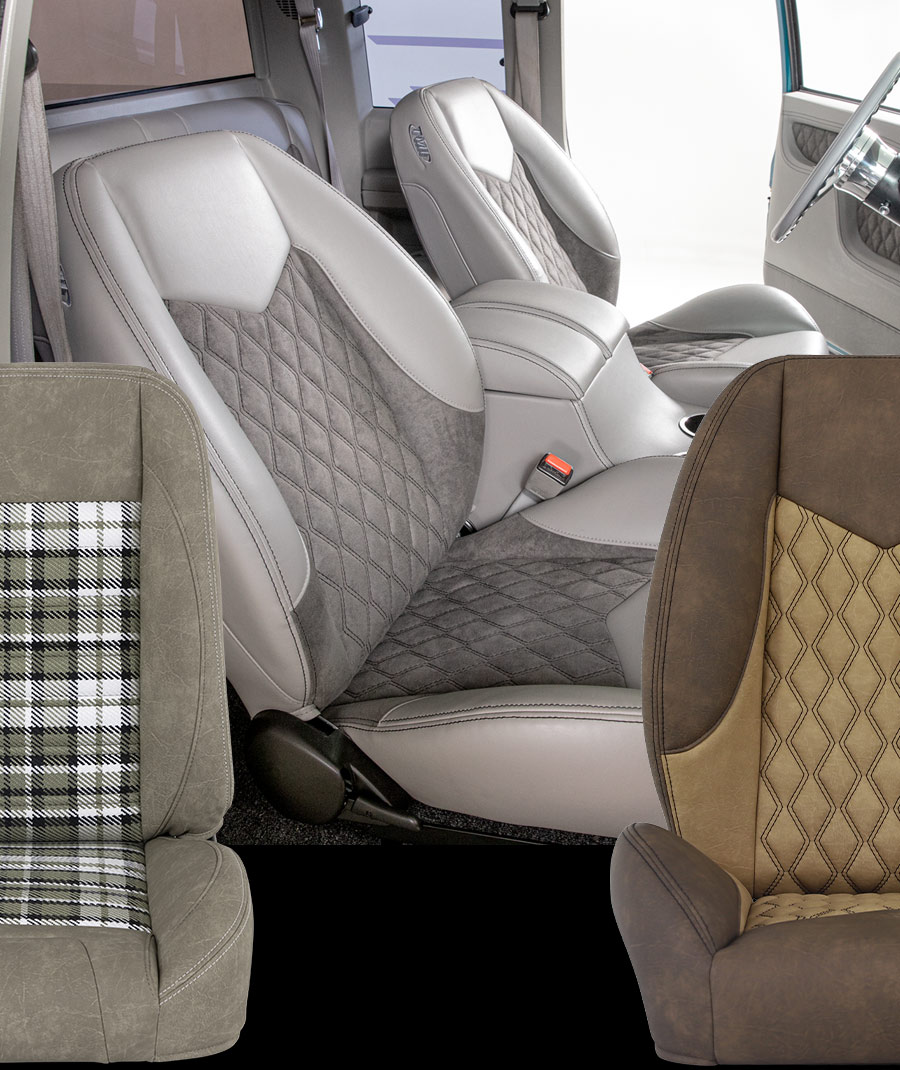 close up of gray and brown leather seats