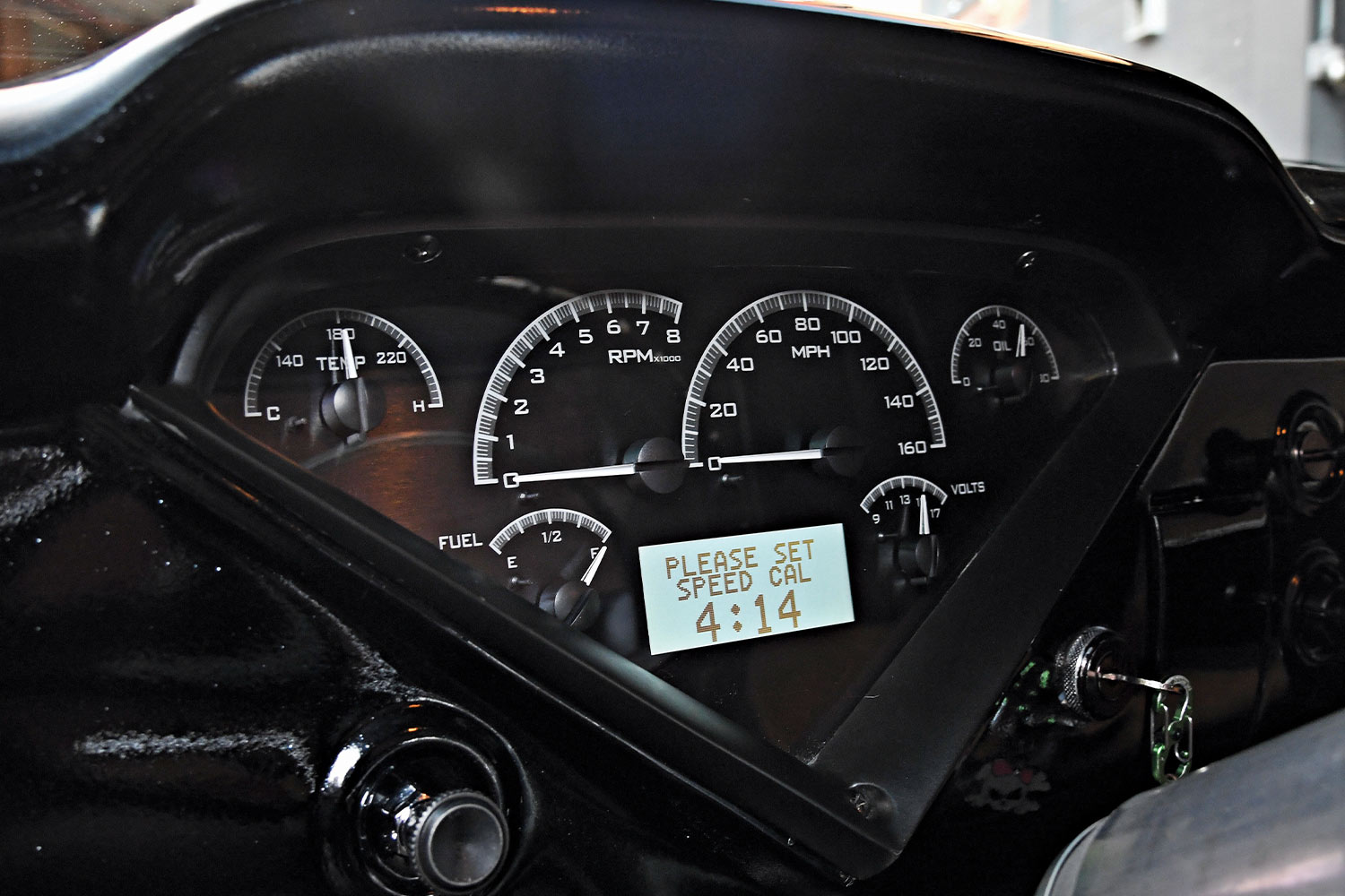 close view of the ’56 Chevy 3100's dashboard gauges