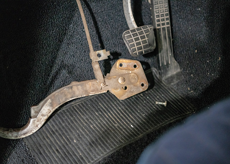 old rusty parking brake handle 