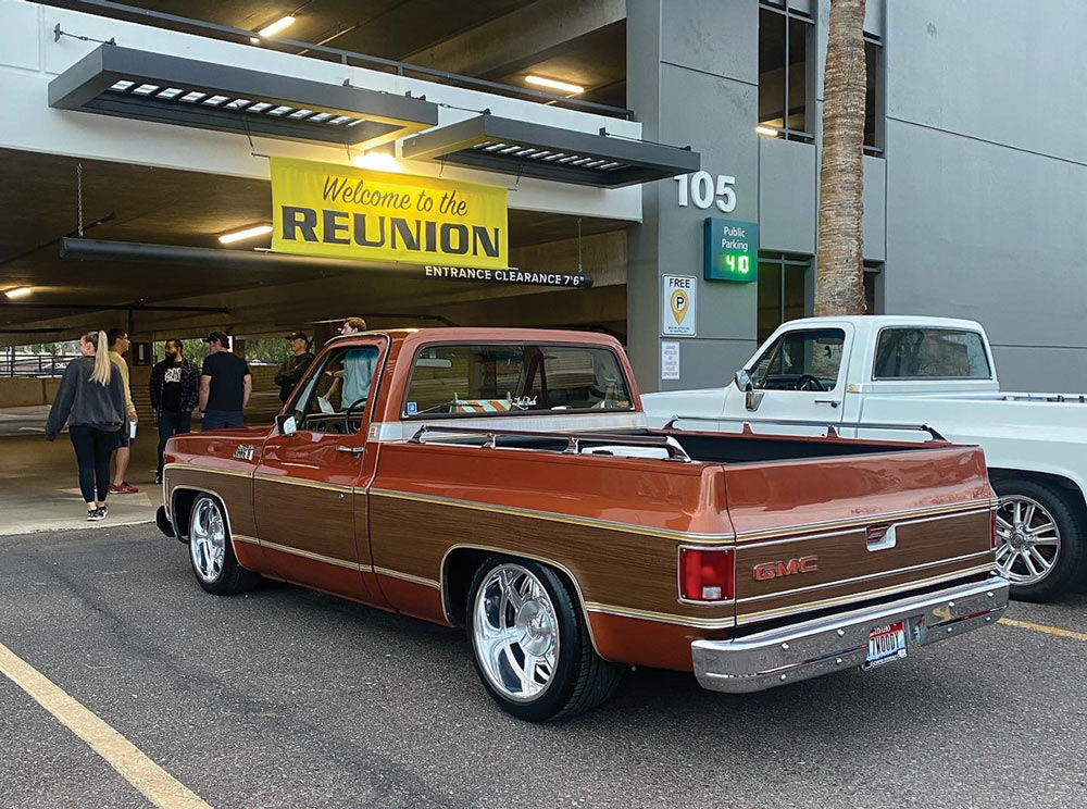 Dark amber and wood paneled Sierra Classic at garage entrance