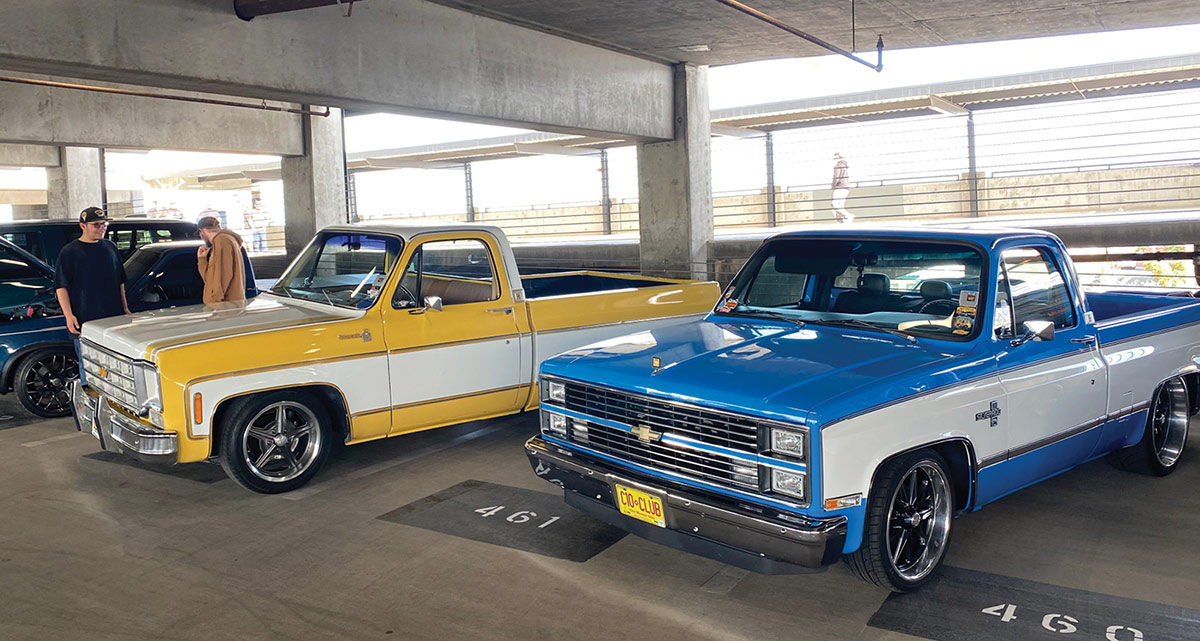 Blue on white and yellow on white Squarebody's