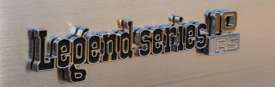 close up of an emblem that says Legend series 10 RS