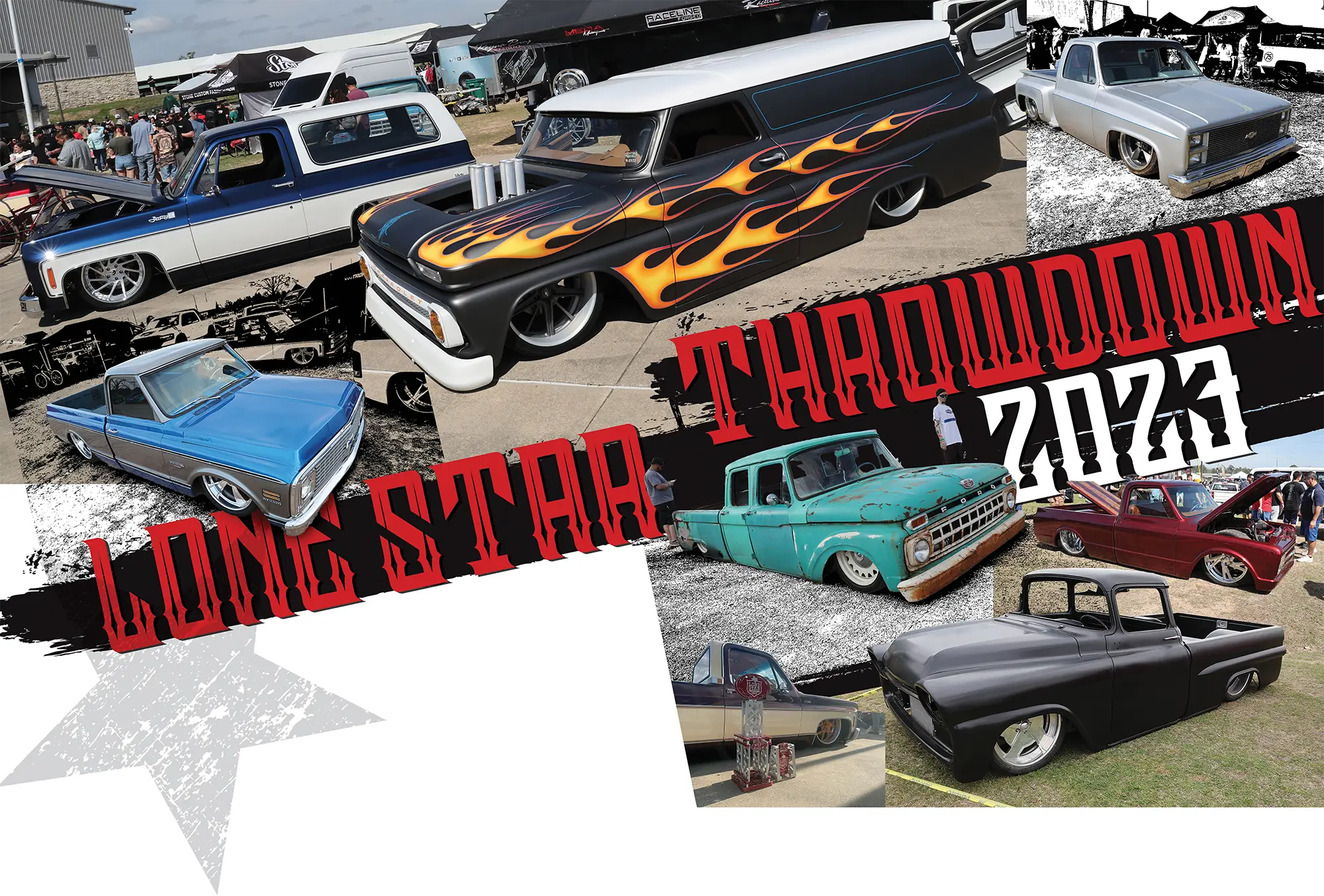 Lone Star Throwdown 2023 title with a collage of trucks from a show