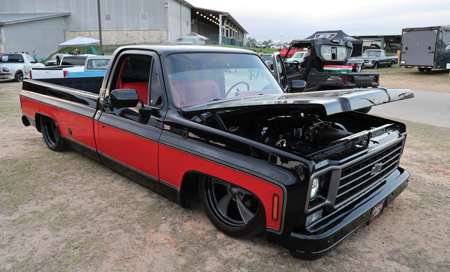black truck with red sides