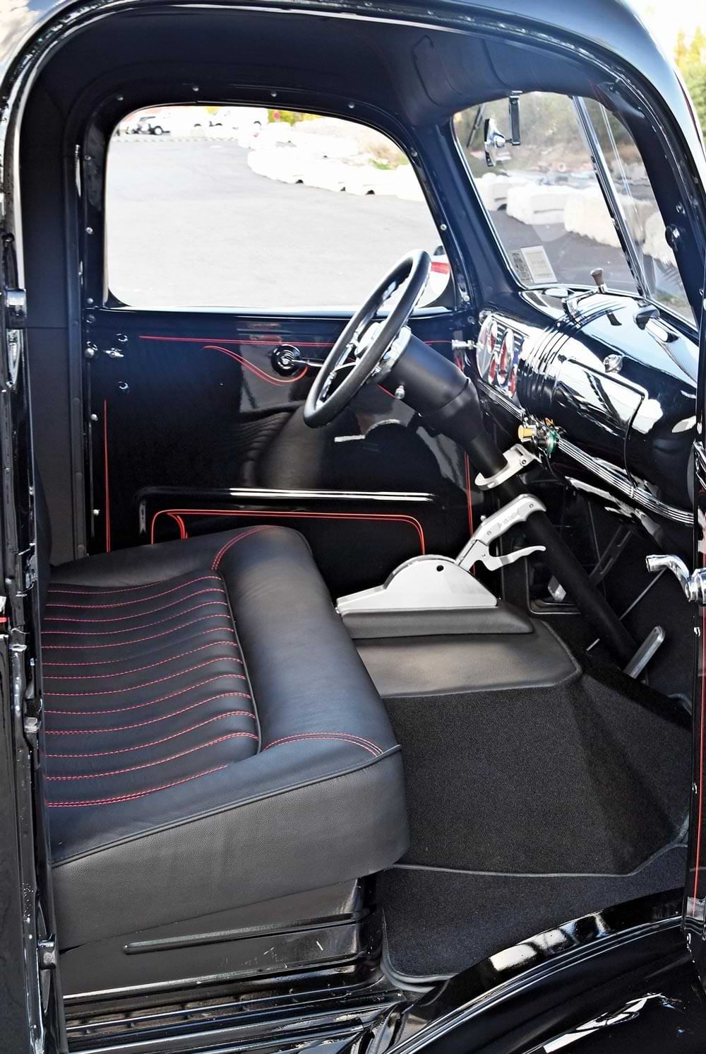 passenger side view of the '45 Chevy COE cab interior