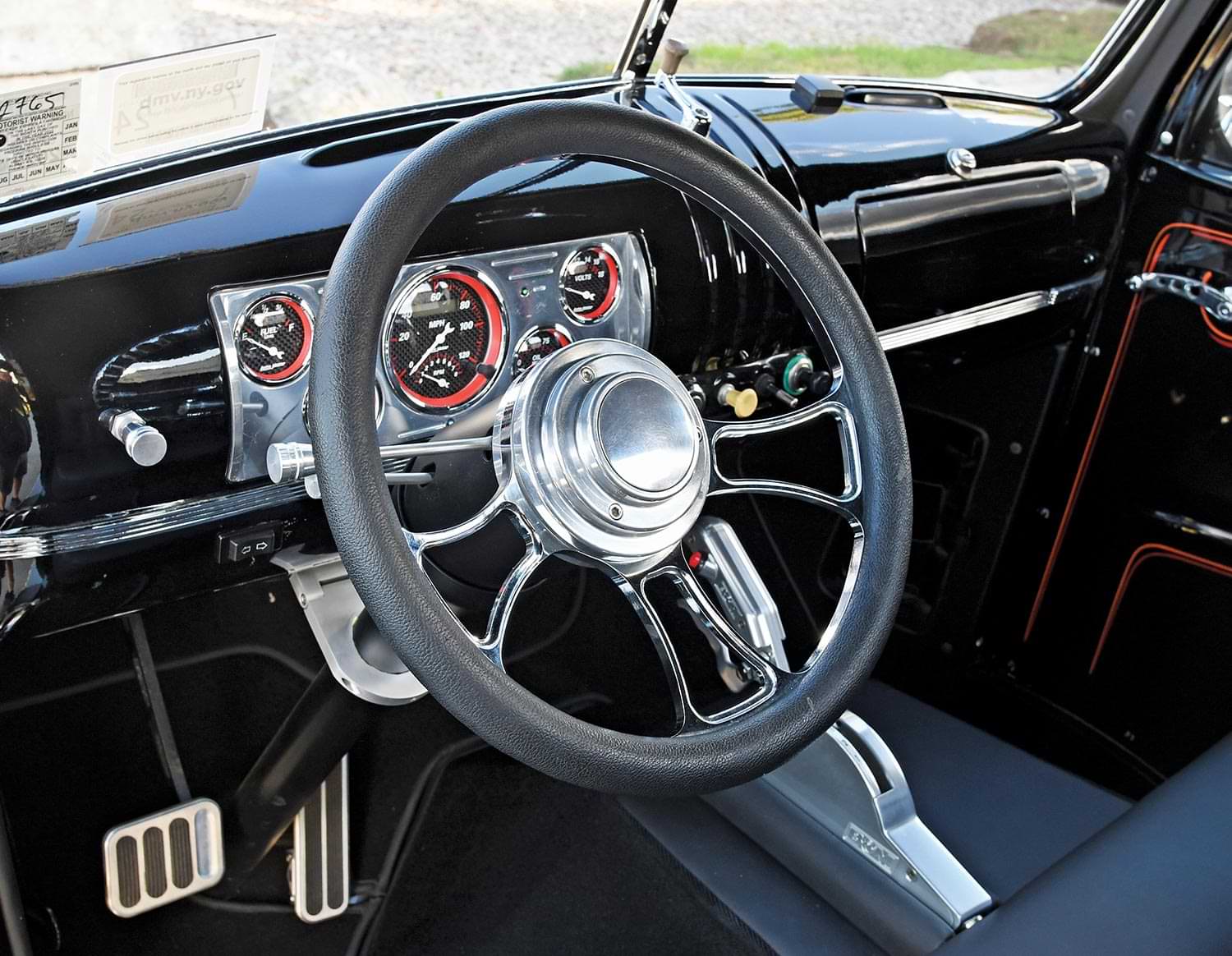 the '45 Chevy COE's steering and dashboard