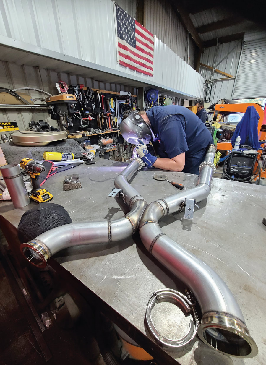 Nic Cantrell designing and fabbing up a 3-inch crossover exhaust system