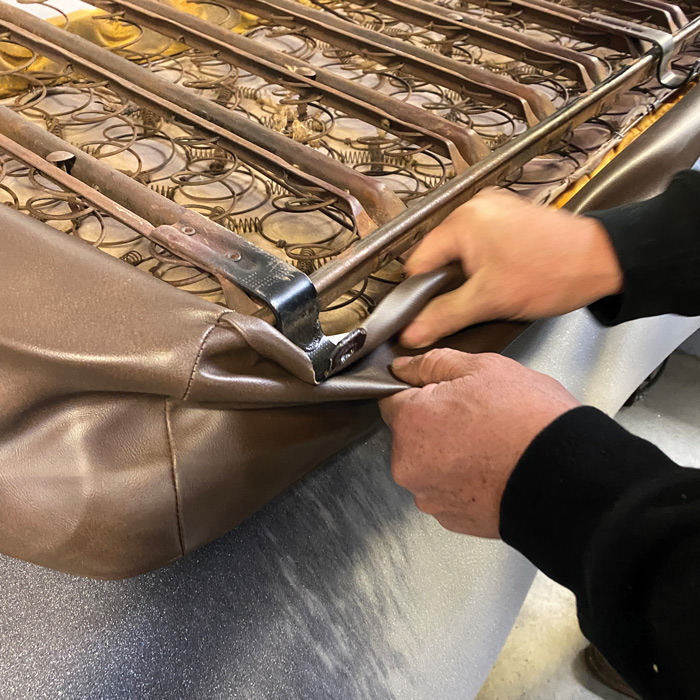 tightening leather from under the bench