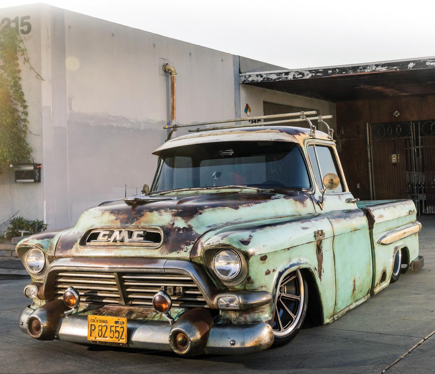 rusted blue '57 GMC