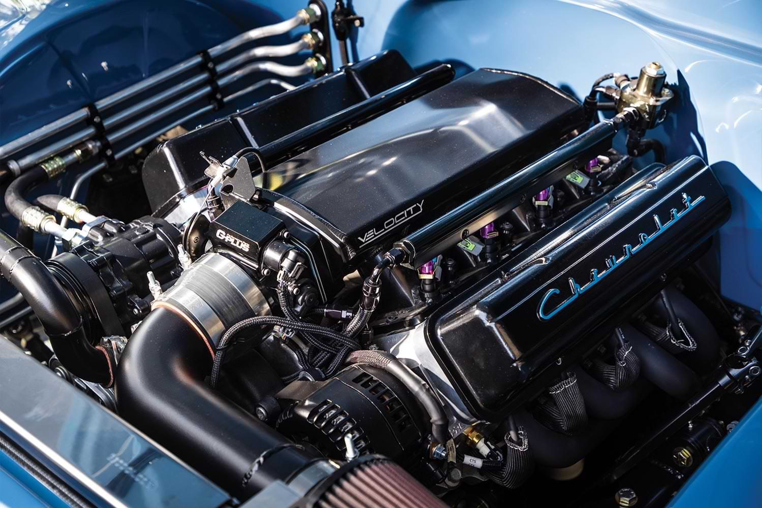 close view of the '70 Chevy C10 engine