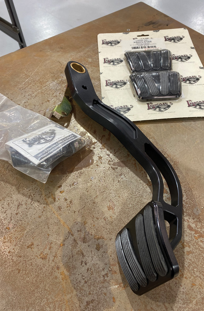 A Lokar Direct-Fit Brake Pedal Arm (PN XBCA-9508) is going to replace the stock C10 pedal, mated to a Wilwood master via their Pushrod Kit (PN 330-13914). Lokar’s pedal retains the stock manual brake pedal ratio. Coupled with the correct-sized master cylinder (7/8 inch for our application), this setup yields a firm pedal feel without the need for a brake booster.