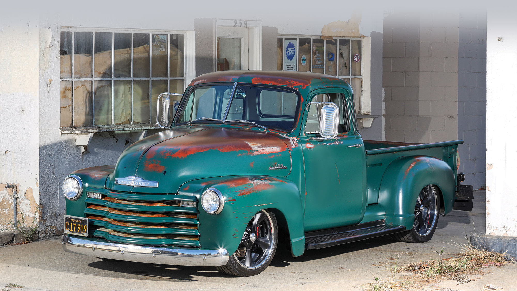 green rusted '53 Chevy