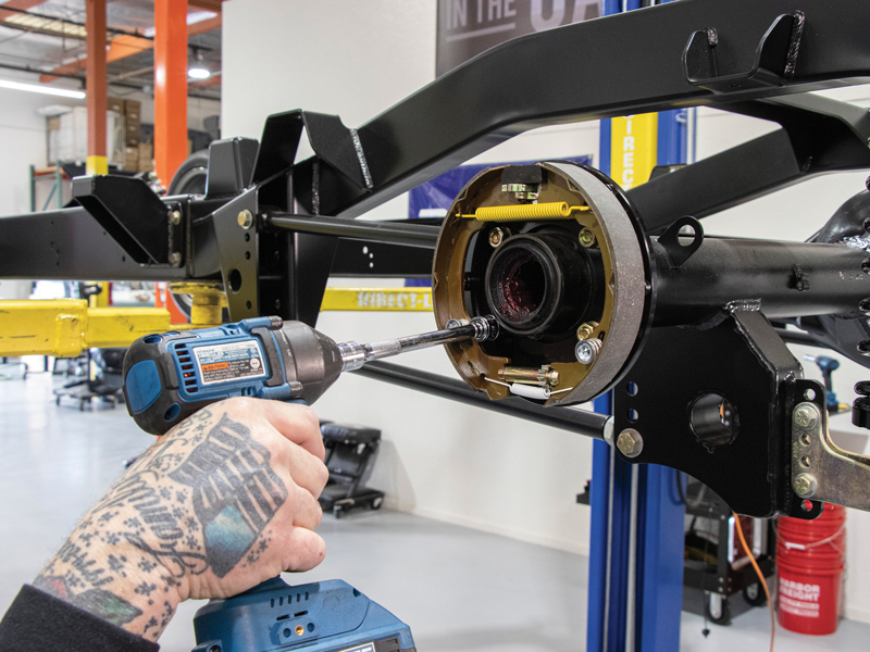 The integrated parking brakes come fully assembled from Wilwood. All you have to do is install them on the axle housing using the supplied hardware.