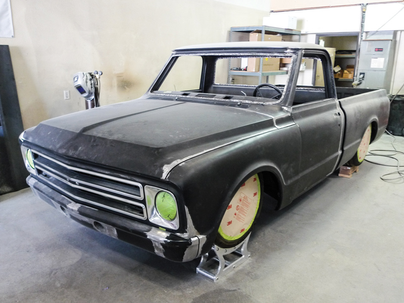 Although we’ve come to Premier to pick up our parts order, and of course snag this little shop tour story, this full-custom ’67 big-window C10 build deserves some mention. With a Chevrolet Performance LS3 lurking beneath its pancaked hood, it’s already a stunner just mocked up here in primer.