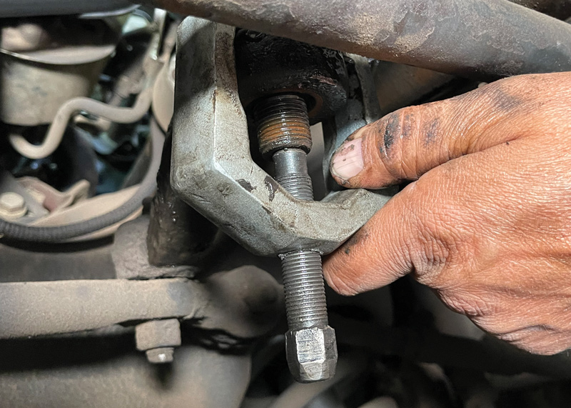 If you’re replacing a worn-out OEM power steering box, the original Pitman arm may be reused, but if you’re going from a manual box to the Borgeson unit, be sure to order a new Pitman arm. An impact gun, or a long breaker bar, will help with the nut removal, then you’ll need a puller to get the arm off the steering shaft.