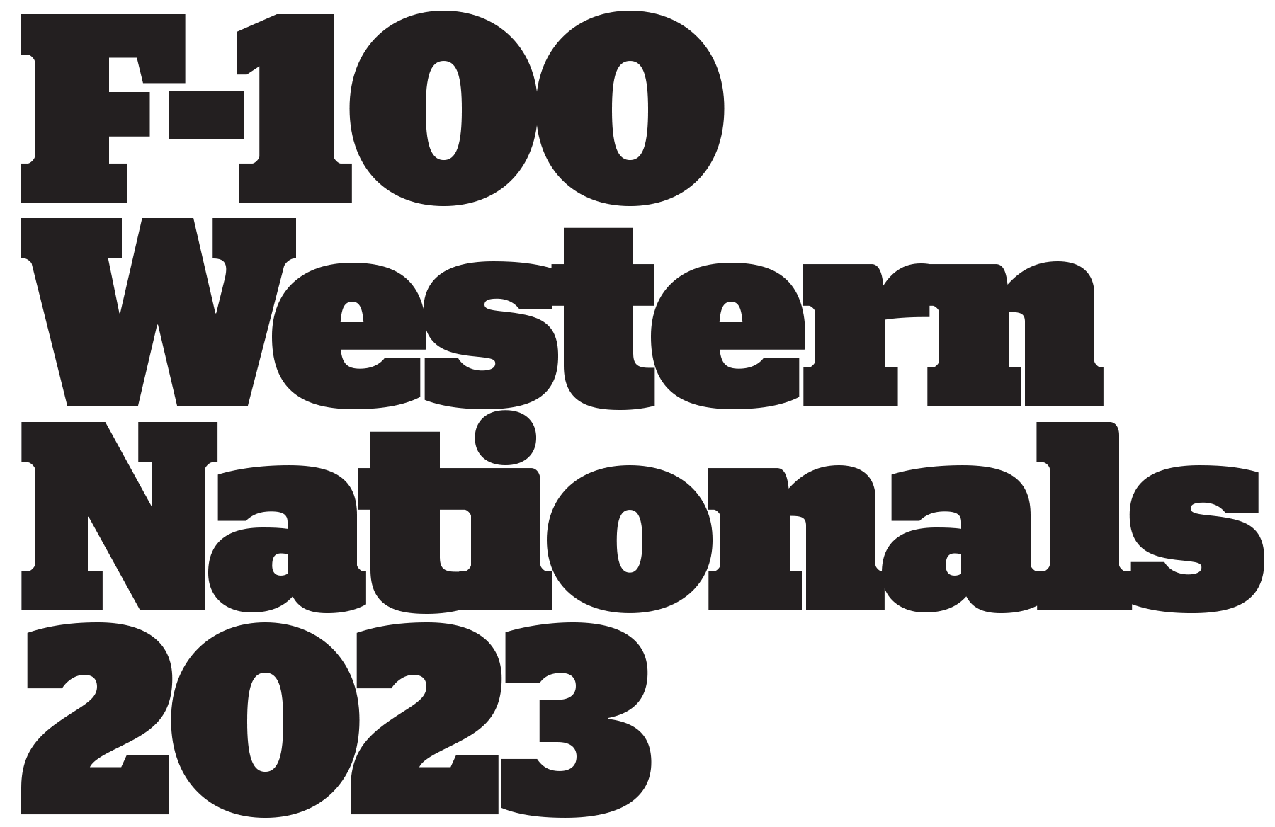 "F-100 Western Nationals 2023" typographic title in black