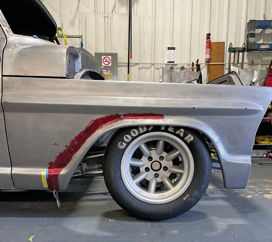 The cab and front fender was moved rearward 1-1/2 inches to close the gap at the front of the wheel opening. The huge gap at the rear will be addressed next.