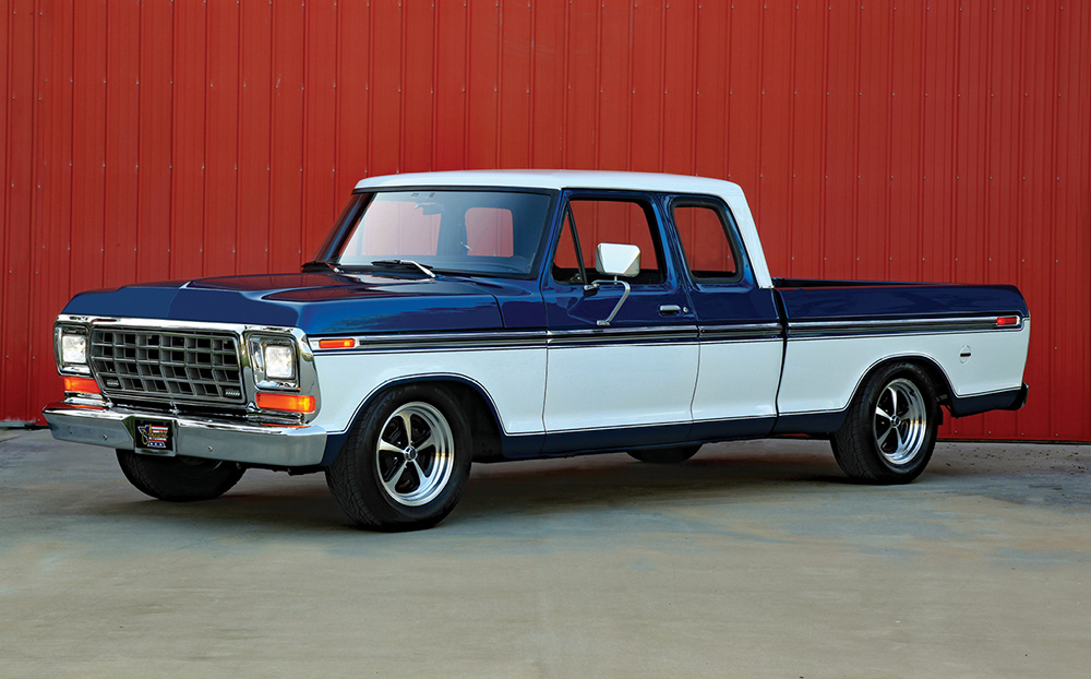 Blue and white '75 Ford SuperCab