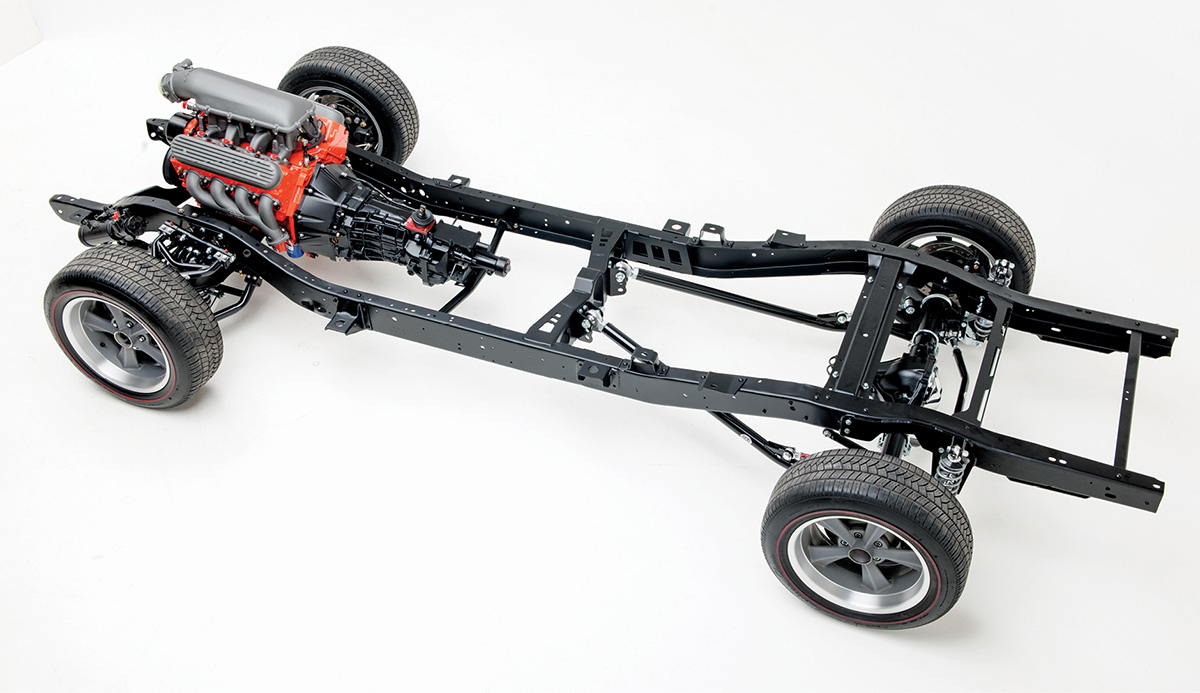 Overhead view of C10's rolling chassis and drivetrain