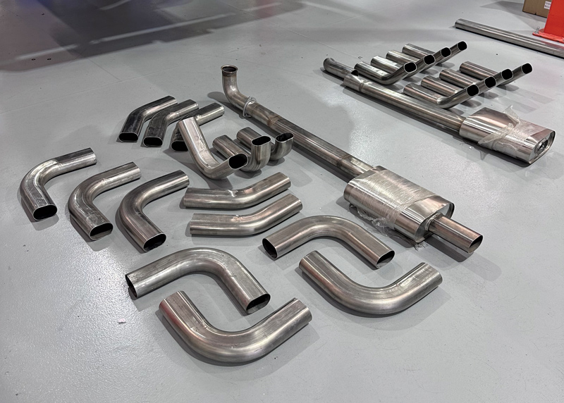 While it’s possible to put together a fairly accurate list of what might be needed to navigate the exhaust from the headers back, truth be told, it’s better to order more than you might need, lest you find yourself short a bend or two. Here, we’ve laid out a variety of straight and bent sections from Granatelli Motor Sports for easier preview.