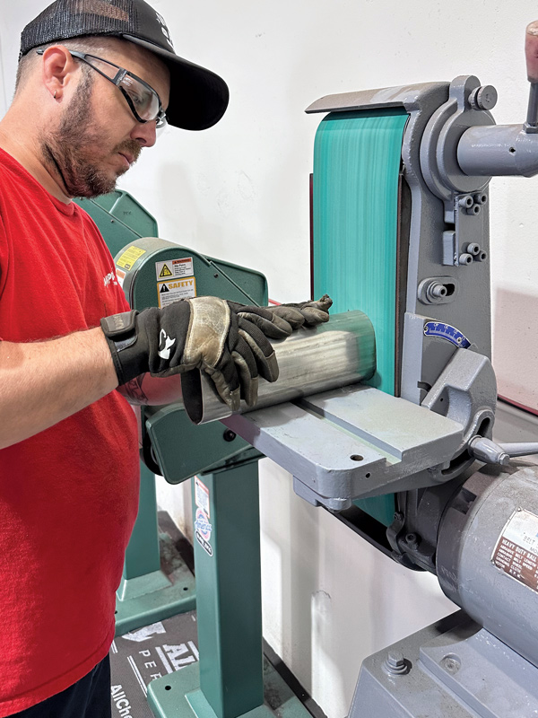 Even the best method can still benefit from a little squaring up on a belt sander. We want the tightest fit-up we can get when it comes to butt-welding stainless tubing.