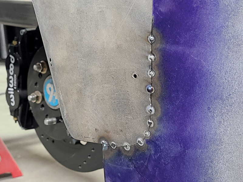  Because the bottom section of the fender’s design hasn’t been settled yet, Gerringer can only go so far while tacking the bottom of the leading edge. 