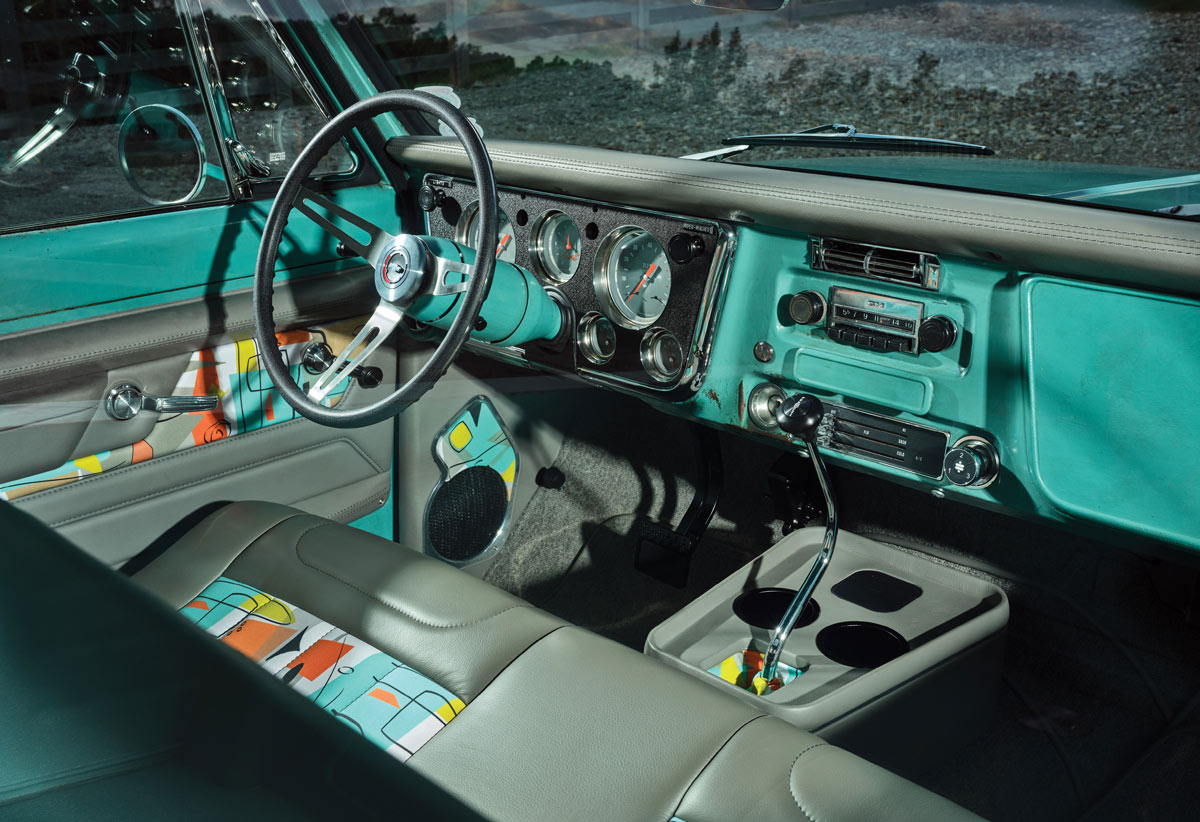 interior, dashboard, and steering in a ’68 C10